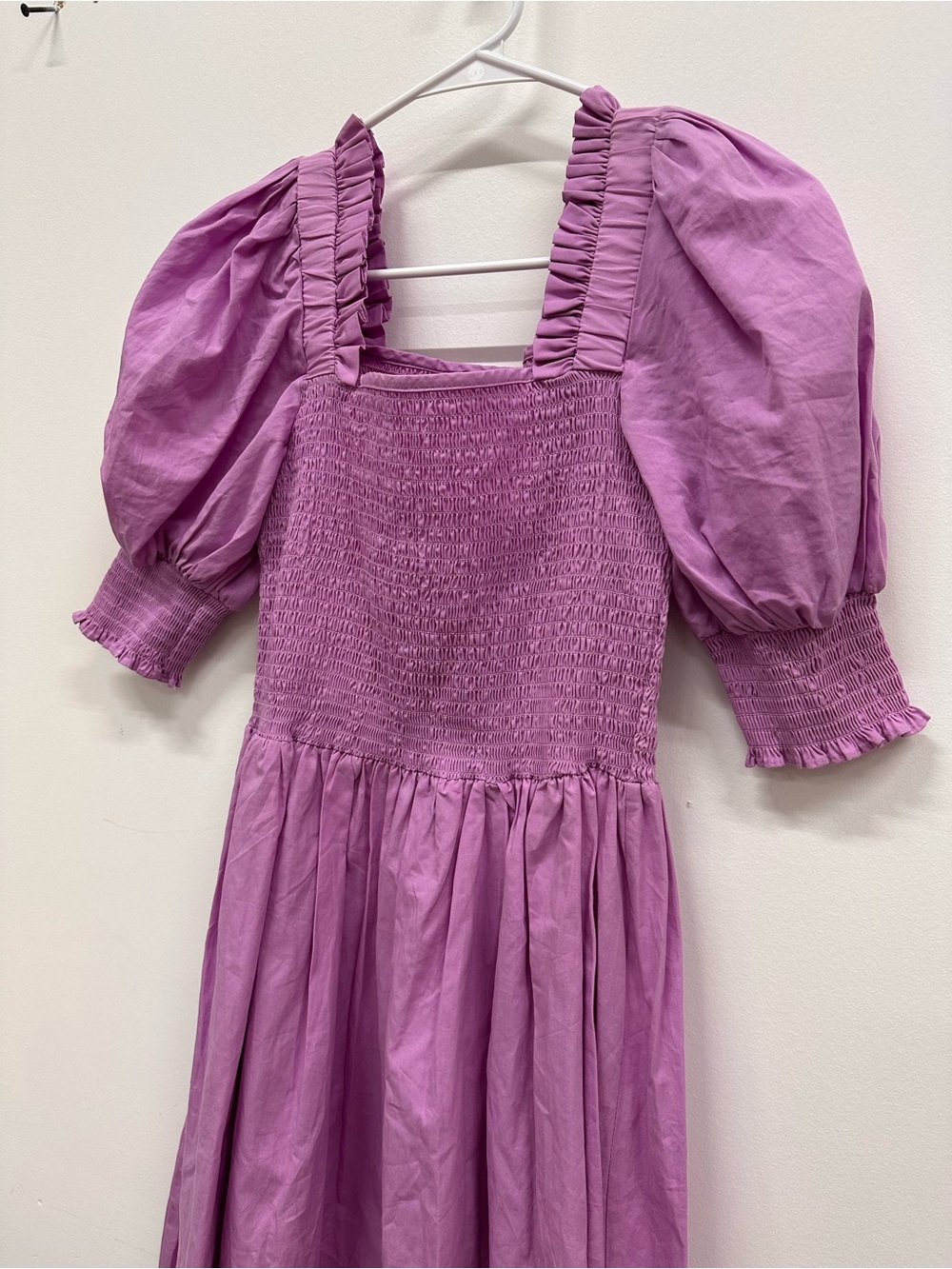 STATE Lavender Puff Sleeve Smocked Midi Dress